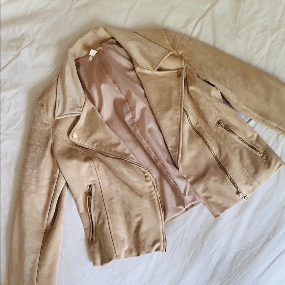 Francesca’s Taupe Suede Moto Jacket
